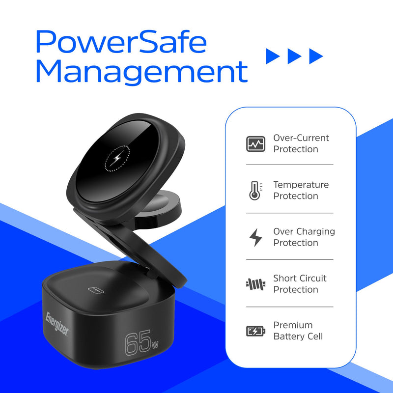 Laden Sie das Bild in Galerie -Viewer, Energizer WCP311 - 3-in-1-Wireless-Ladestation mit 65 W USB-C PD und klappbarem Design