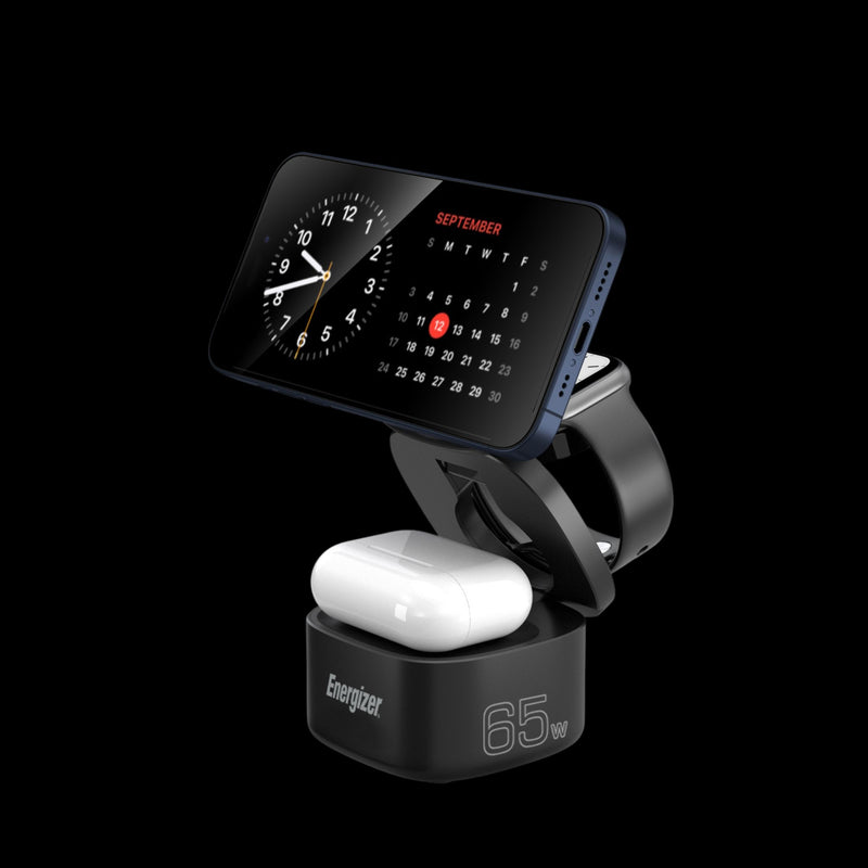 Laden Sie das Bild in Galerie -Viewer, Energizer WCP311 - 3-in-1-Wireless-Ladestation mit 65 W USB-C PD und klappbarem Design