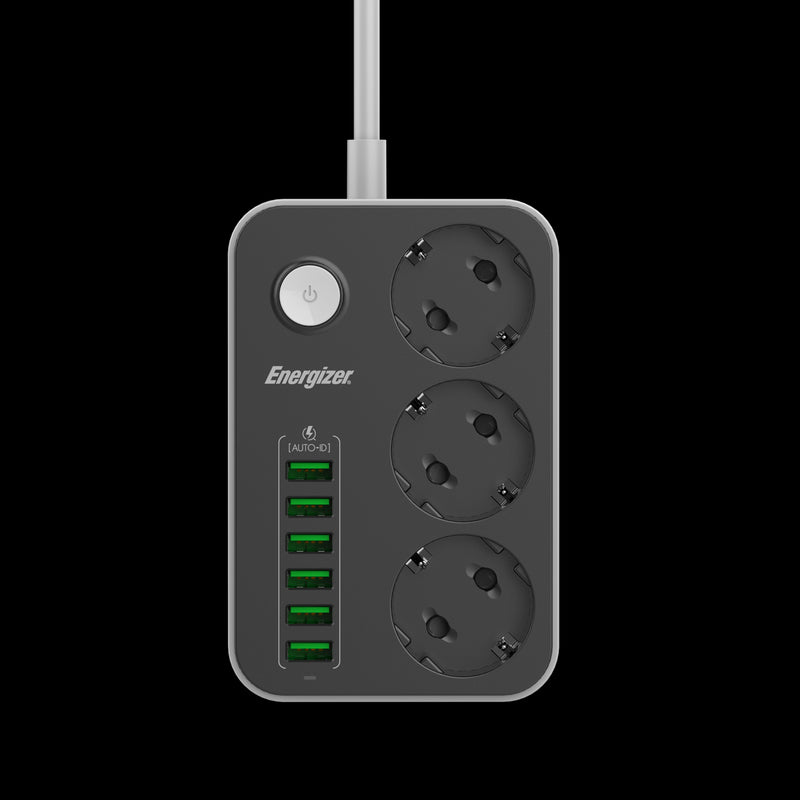 Laden Sie das Bild in Galerie -Viewer, Energizer EPB2500W01EU - 3-fach-Wechselstrom- und 6-fach-USB-Steckdosenleiste mit Überspannungsschutz und 2 m langem Kabel