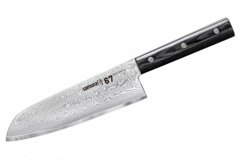Laden Sie das Bild in Galerie -Viewer, SAMURA - DAMASCUS 67 Santoku mit Kullenschliff, 7,0 Zoll / 175 mm, 67 Lagen - SD67-0094M
