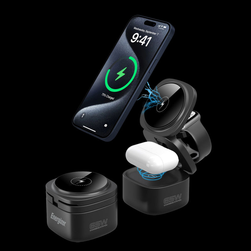 Laden Sie das Bild in Galerie -Viewer, Energizer WCP311 - 3-in-1-Wireless-Ladestation mit 65 W USB-C PD und klappbarem Design