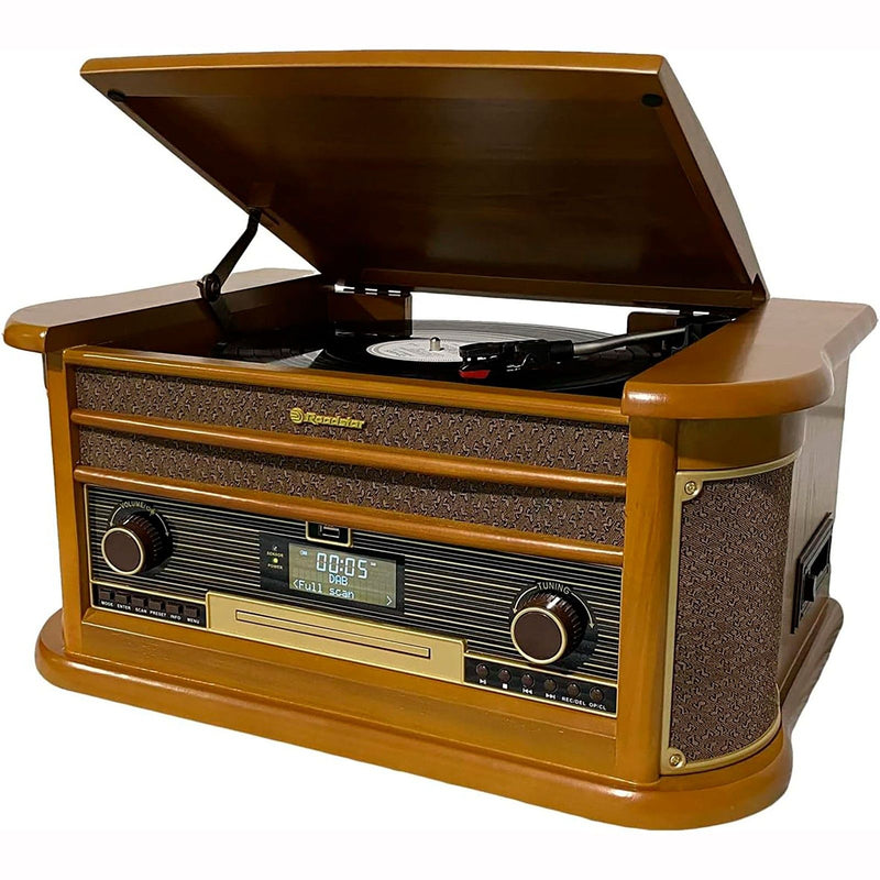 Laden Sie das Bild in Galerie -Viewer, Roadstar HIF-1996 D+ BT, Vintage Vinyl Plattenspieler, DAB/DAB+/FM Radio, CD-MP3, USB, Kassette, Bluetooth - B-Ware (R1o)