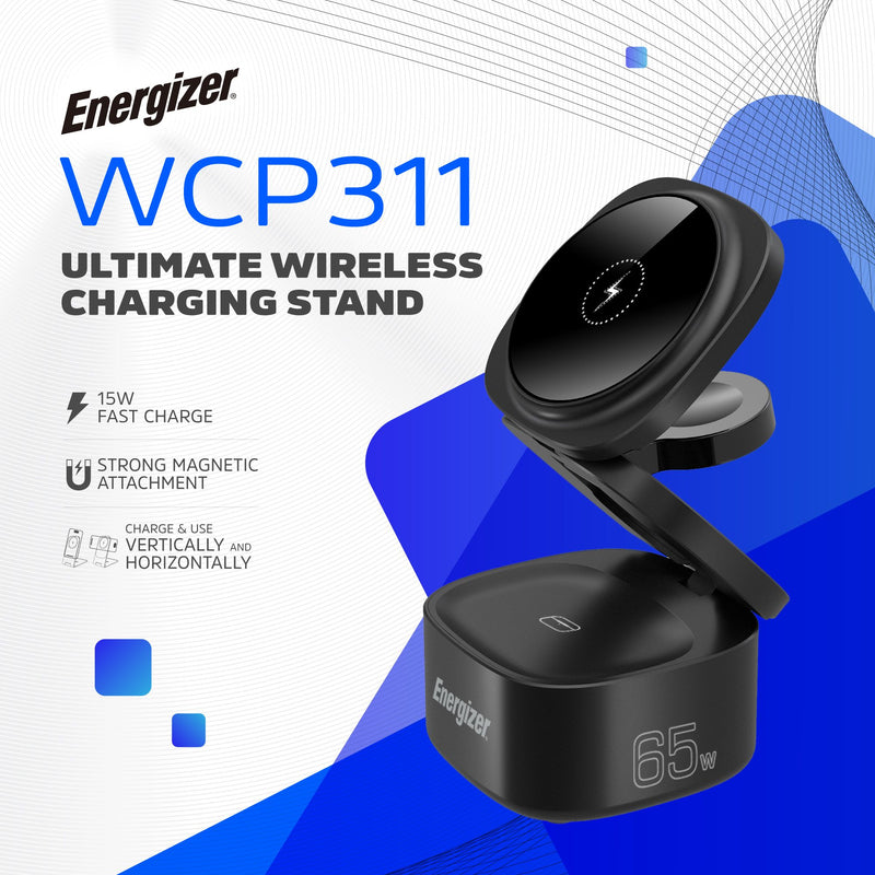 Laden Sie das Bild in Galerie -Viewer, Energizer WCP311 - 3-in-1-Wireless-Ladestation mit 65 W USB-C PD und klappbarem Design