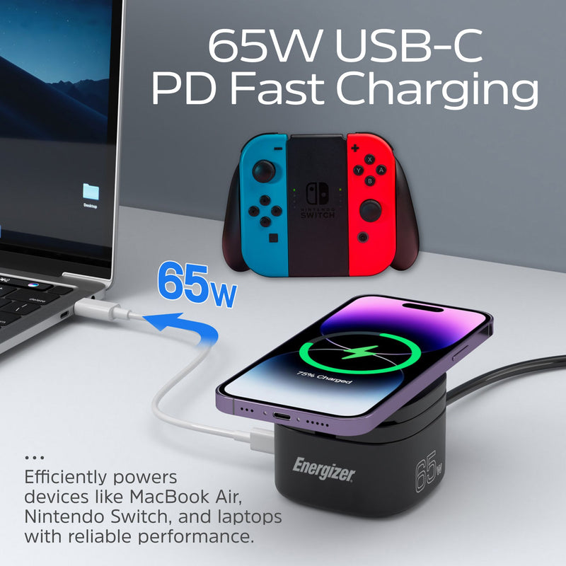 Laden Sie das Bild in Galerie -Viewer, Energizer WCP311 - 3-in-1-Wireless-Ladestation mit 65 W USB-C PD und klappbarem Design