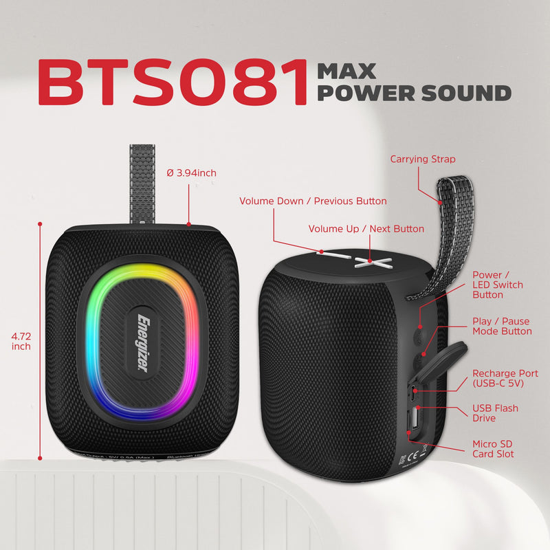 Laden Sie das Bild in Galerie -Viewer, Energizer BTS081 - Kompakter Bluetooth-Lautsprecher mit 8 W Leistung, FM-Radio und USB-/SD-Unterstützung