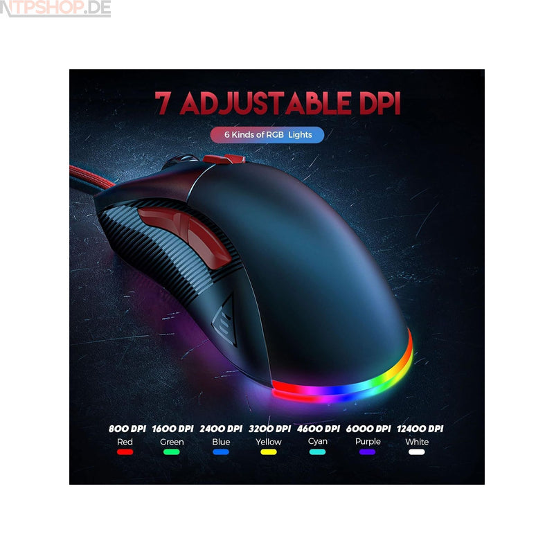 Laden Sie das Bild in Galerie -Viewer, Eksa EM500 Gaming Maus 12400DPI optischer Sensor Computer leicht Ergonomisch