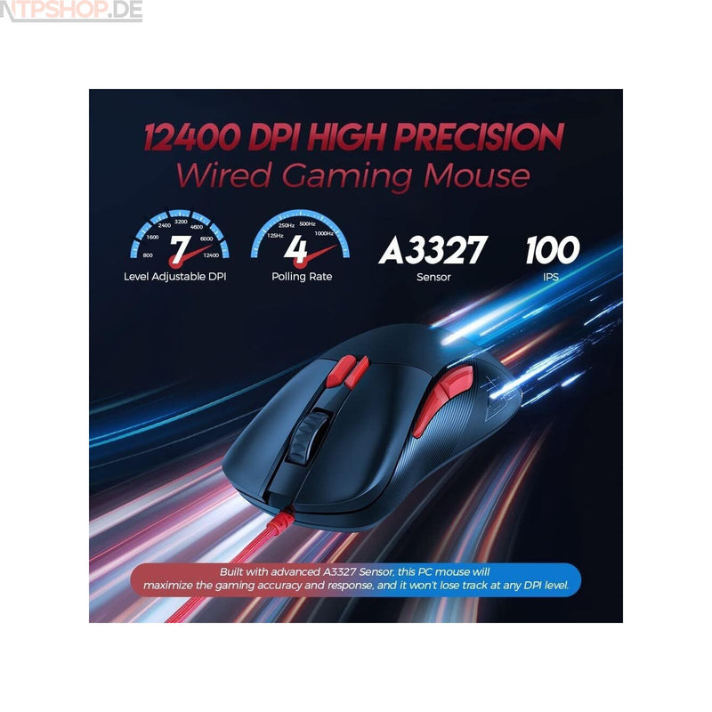 Laden Sie das Bild in Galerie -Viewer, Eksa EM500 Gaming Maus 12400DPI optischer Sensor Computer leicht Ergonomisch