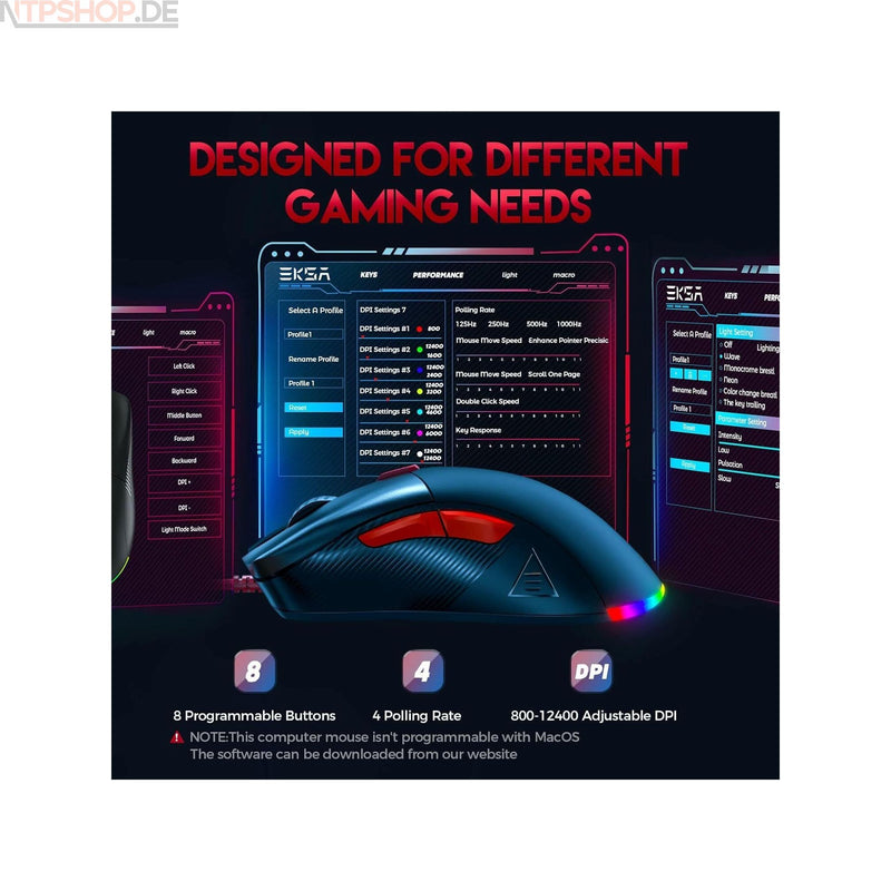 Laden Sie das Bild in Galerie -Viewer, Eksa EM500 Gaming Maus 12400DPI optischer Sensor Computer leicht Ergonomisch