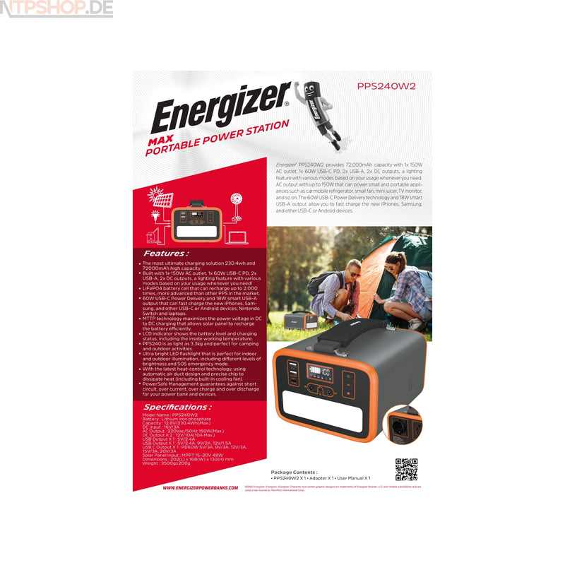 Laden Sie das Bild in Galerie -Viewer, Energizer PPS240W2 Powerstation mit 72000 mAh und 150W AC Ausgang - New-Tech-Products GmbH NTP NTPShop.de www.ntpshop.de www.new-tech-products.de all4living Onlineshop Online Store Gadgets Elektrogeräte