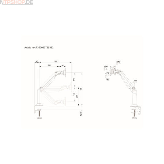 Multibrackets 9383 M VESA Gas Lift Arm Desk or Wall Basic White - New-Tech-Products GmbH NTP NTPShop.de www.ntpshop.de www.new-tech-products.de all4living Onlineshop Online Store Gadgets Elektrogeräte