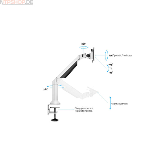 Multibrackets 9383 M VESA Gas Lift Arm Desk or Wall Basic White - New-Tech-Products GmbH NTP NTPShop.de www.ntpshop.de www.new-tech-products.de all4living Onlineshop Online Store Gadgets Elektrogeräte