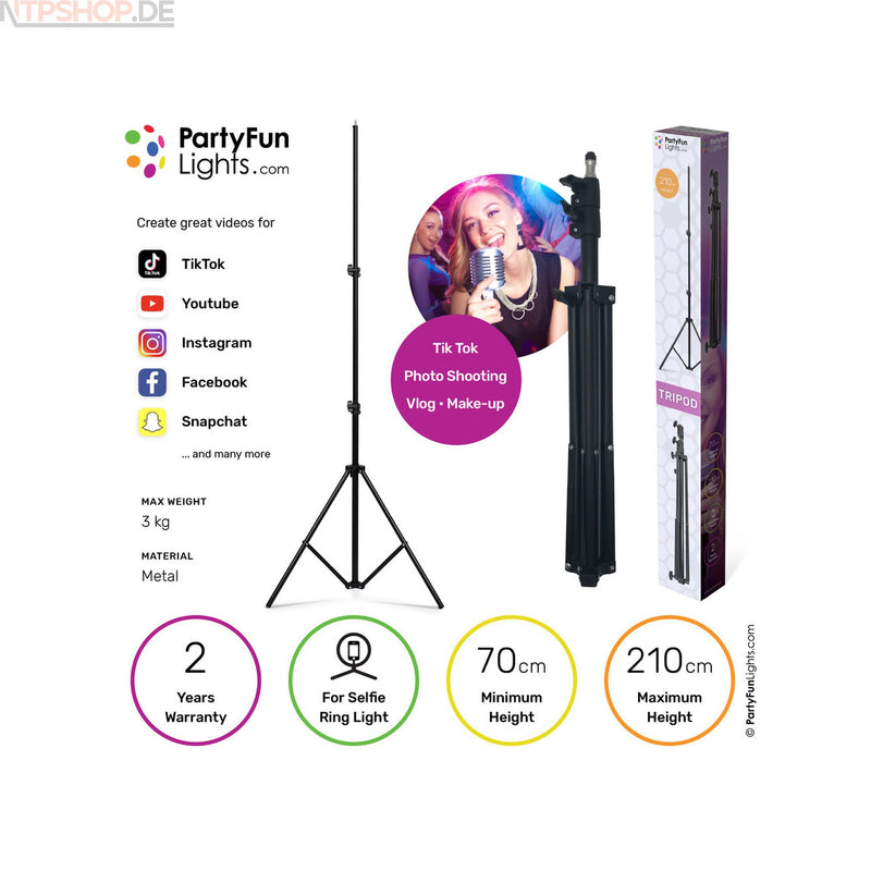 Laden Sie das Bild in Galerie -Viewer, PartyFunLights 86496 Selfie Ring Light Tripod - Max Height 210 cm