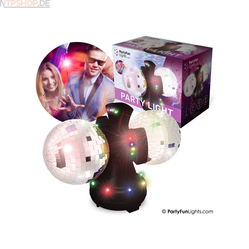 Laden Sie das Bild in Galerie -Viewer, PartyFunLights Disco-Lampe mit 2 rotierenden Spiegelkugeln und farbigem Lichteffekt - New-Tech-Products GmbH NTP NTPShop.de www.ntpshop.de www.new-tech-products.de all4living Onlineshop Online Store Gadgets Elektrogeräte