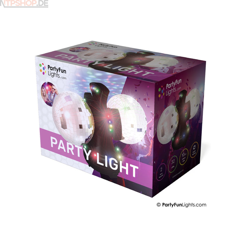 Laden Sie das Bild in Galerie -Viewer, PartyFunLights Disco-Lampe mit 2 rotierenden Spiegelkugeln und farbigem Lichteffekt - New-Tech-Products GmbH NTP NTPShop.de www.ntpshop.de www.new-tech-products.de all4living Onlineshop Online Store Gadgets Elektrogeräte