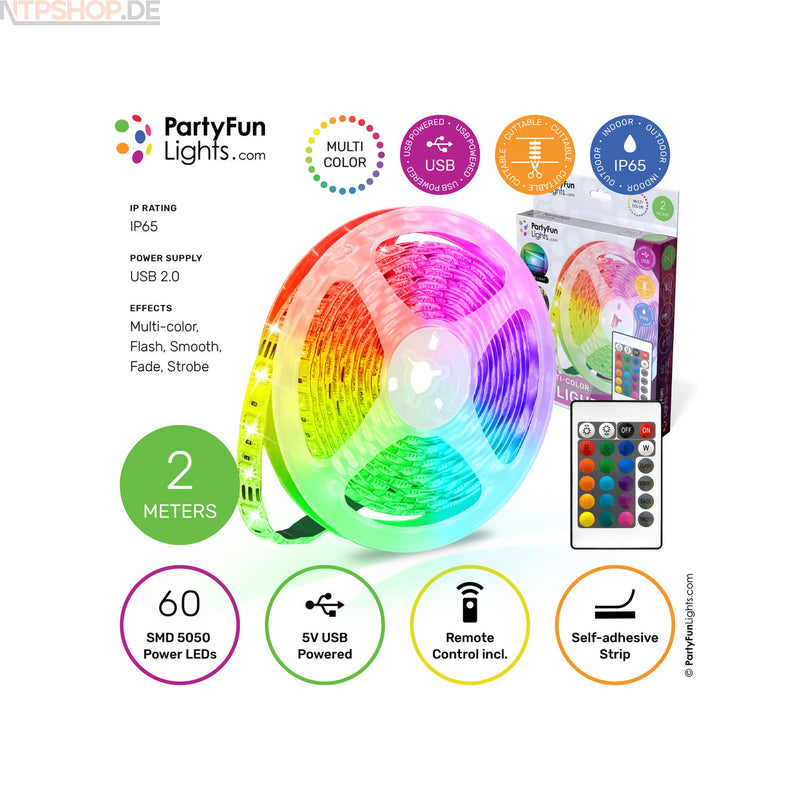 Laden Sie das Bild in Galerie -Viewer, PartyFunLights LED-Streifen mehrfarbig RGB - USB-betrieben - New-Tech-Products GmbH NTP NTPShop.de www.ntpshop.de www.new-tech-products.de all4living Onlineshop Online Store Gadgets Elektrogeräte