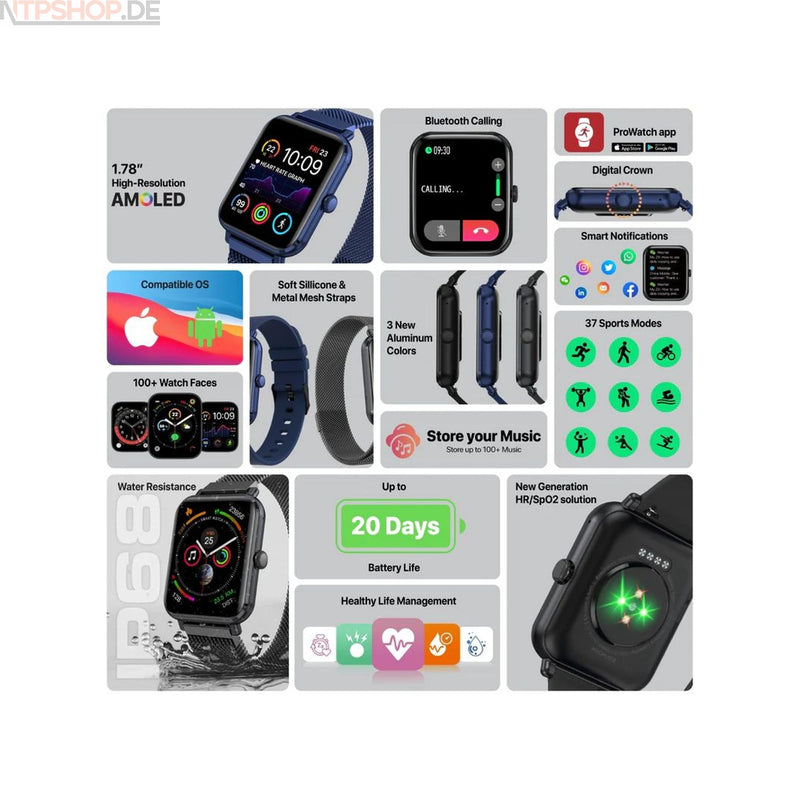 Laden Sie das Bild in Galerie -Viewer, Promate ProWatch-M18 Black Smartwatch - New-Tech-Products GmbH NTP NTPShop.de www.ntpshop.de www.new-tech-products.de all4living Onlineshop Online Store Gadgets Elektrogeräte