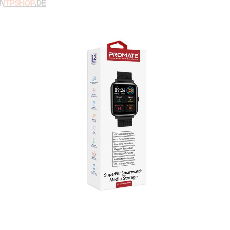 Laden Sie das Bild in Galerie -Viewer, Promate ProWatch-M18 Black Smartwatch - New-Tech-Products GmbH NTP NTPShop.de www.ntpshop.de www.new-tech-products.de all4living Onlineshop Online Store Gadgets Elektrogeräte