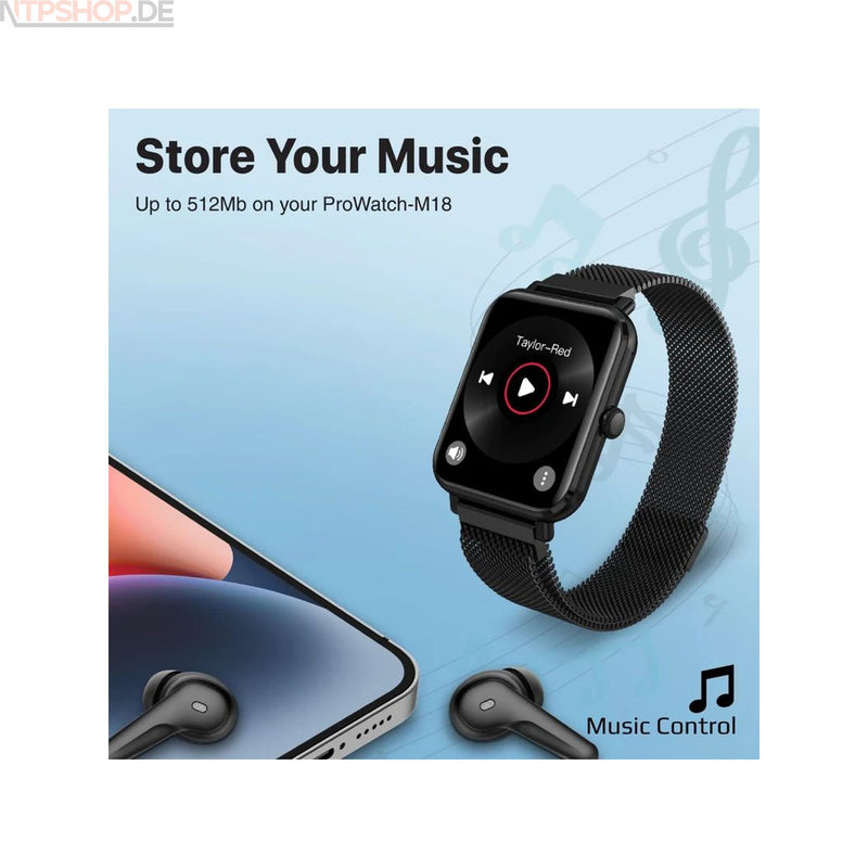 Laden Sie das Bild in Galerie -Viewer, Promate ProWatch-M18 Black Smartwatch - New-Tech-Products GmbH NTP NTPShop.de www.ntpshop.de www.new-tech-products.de all4living Onlineshop Online Store Gadgets Elektrogeräte