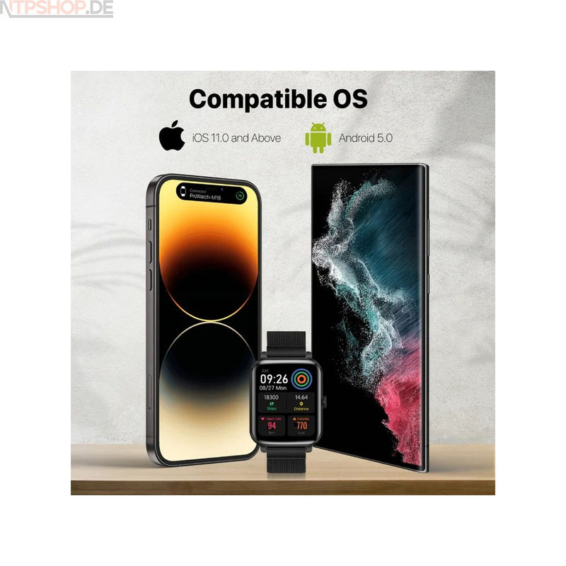 Laden Sie das Bild in Galerie -Viewer, Promate ProWatch-M18 Black Smartwatch - New-Tech-Products GmbH NTP NTPShop.de www.ntpshop.de www.new-tech-products.de all4living Onlineshop Online Store Gadgets Elektrogeräte