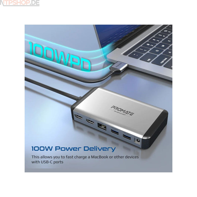 Laden Sie das Bild in Galerie -Viewer, Promate VersaHub-MST 13-in-1 MacBook Docking station with 150W Power Adapter & 4K@60Hz MST Dual Display - New-Tech-Products GmbH NTP NTPShop.de www.ntpshop.de www.new-tech-products.de all4living Onlineshop Online Store Gadgets Elektrogeräte
