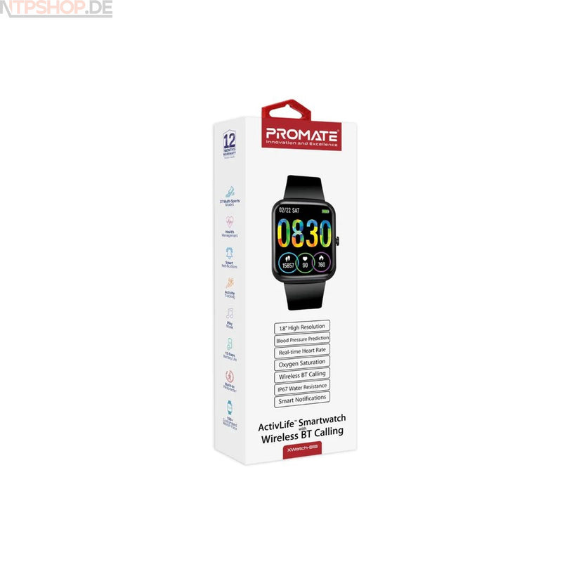 Laden Sie das Bild in Galerie -Viewer, Promate XWatch-B18 Black Smartwatch - New-Tech-Products GmbH NTP NTPShop.de www.ntpshop.de www.new-tech-products.de all4living Onlineshop Online Store Gadgets Elektrogeräte
