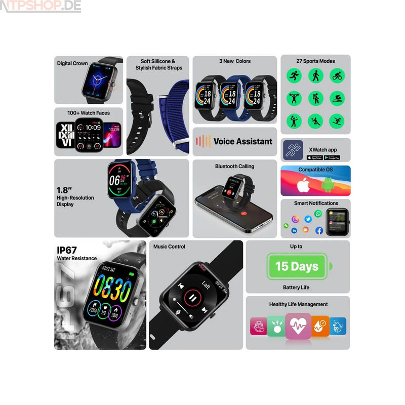 Laden Sie das Bild in Galerie -Viewer, Promate XWatch-B18 Black Smartwatch - New-Tech-Products GmbH NTP NTPShop.de www.ntpshop.de www.new-tech-products.de all4living Onlineshop Online Store Gadgets Elektrogeräte
