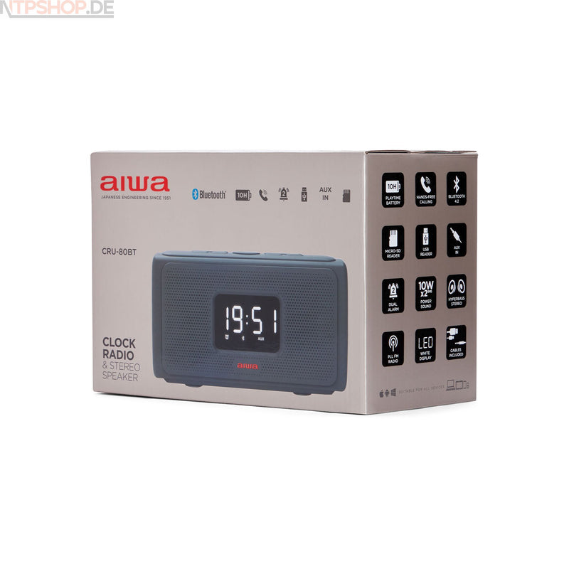 Laden Sie das Bild in Galerie -Viewer, Aiwa CRU-80BT Bluetooth Lautsprecher mit Funkuhr - New-Tech-Products GmbH NTP NTPShop.de www.ntpshop.de www.new-tech-products.de all4living Onlineshop Online Store Gadgets Elektrogeräte
