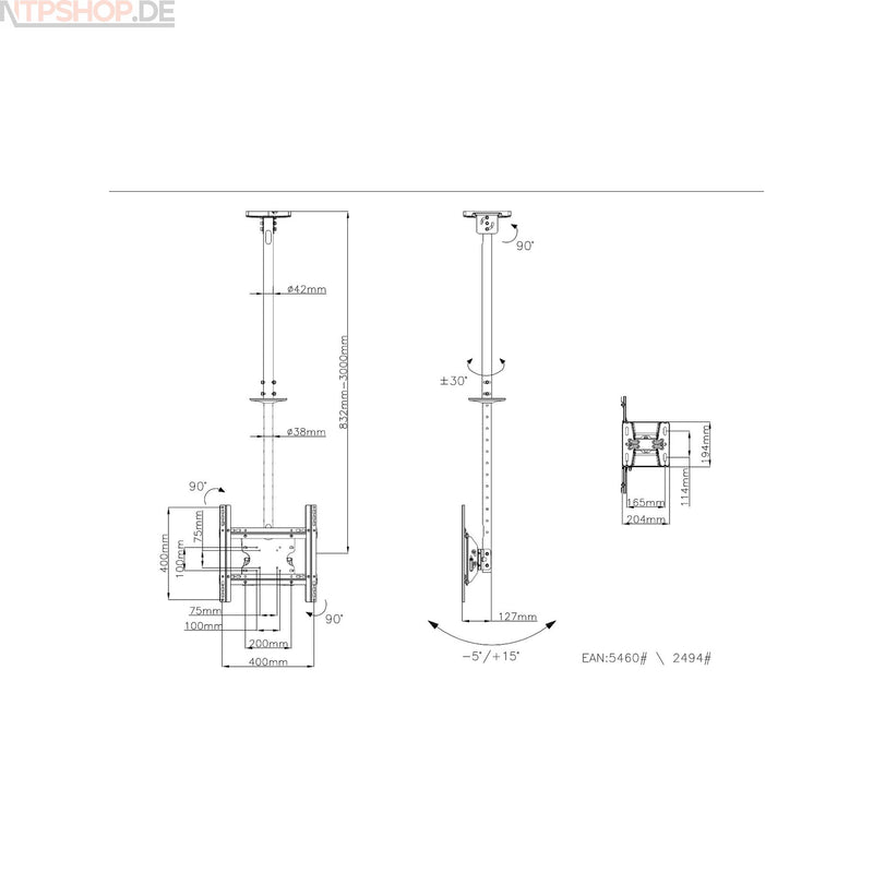 Laden Sie das Bild in Galerie -Viewer, Multibrackets 2494 M Public Ceilingmount Medium White Single 3000 – Robuste Deckenhalterung - New-Tech-Products GmbH NTP NTPShop.de www.ntpshop.de www.new-tech-products.de all4living Onlineshop Online Store Gadgets Elektrogeräte