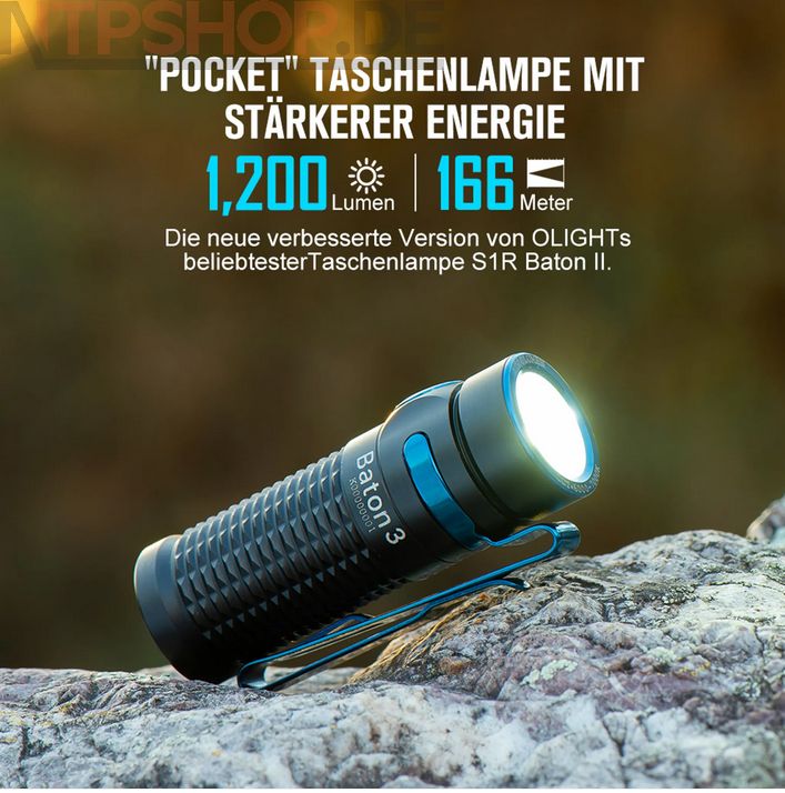Laden Sie das Bild in Galerie -Viewer, Olight Baton 3 LED Taschenlampe 1200 Lumen und 6 Lichtmodi - New-Tech-Products GmbH NTP NTPShop.de www.ntpshop.de www.new-tech-products.de all4living Onlineshop Online Store Gadgets Elektrogeräte