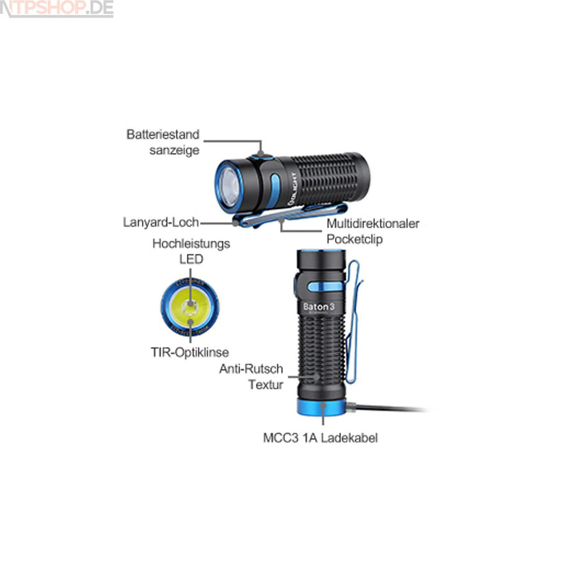 Laden Sie das Bild in Galerie -Viewer, Olight Baton 3 LED Taschenlampe 1200 Lumen und 6 Lichtmodi - New-Tech-Products GmbH NTP NTPShop.de www.ntpshop.de www.new-tech-products.de all4living Onlineshop Online Store Gadgets Elektrogeräte