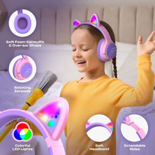 PowerLocus Bluetooth Overear Kopfhörer Bobo Cat Ears für Kinder