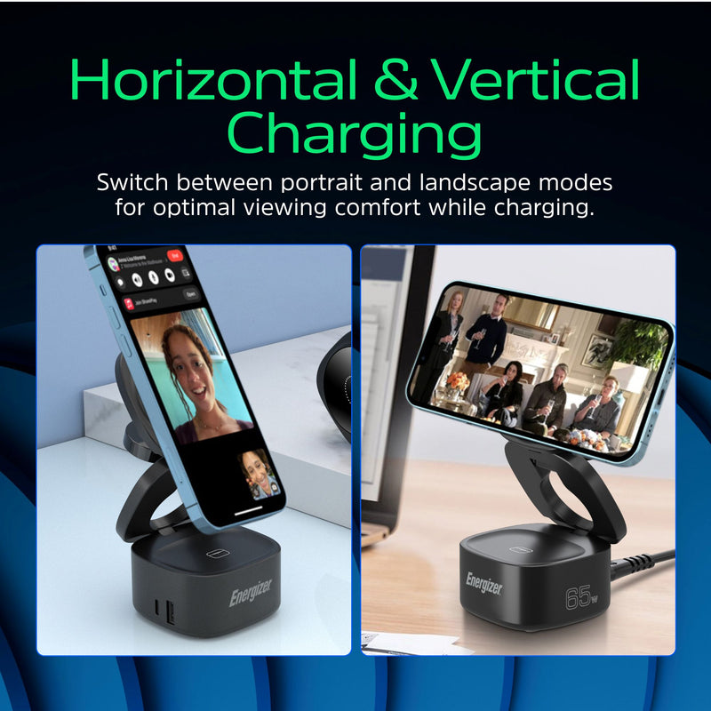 Laden Sie das Bild in Galerie -Viewer, Energizer WCP311 - 3-in-1-Wireless-Ladestation mit 65 W USB-C PD und klappbarem Design
