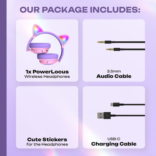 PowerLocus Bluetooth Overear Kopfhörer Bobo Cat Ears für Kinder