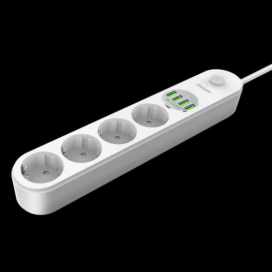 Energizer EPB2500W00EU - 4-fach-Steckdosenleiste + 4 USB-Anschlüsse mit Überspannungsschutz und 2 m Kabel
