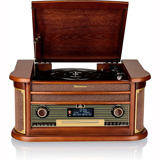 Roadstar HIF-1996 D+ BT, Vintage Vinyl Plattenspieler, DAB/DAB+/FM Radio, CD-MP3, USB, Kassette, Bluetooth - B-Ware (R1o)
