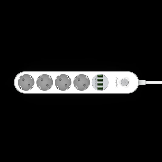 Energizer EPB2500W00EU - 4-fach-Steckdosenleiste + 4 USB-Anschlüsse mit Überspannungsschutz und 2 m Kabel