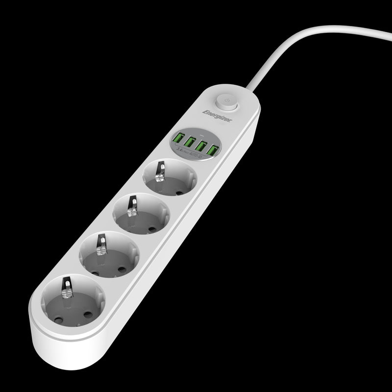 Laden Sie das Bild in Galerie -Viewer, Energizer EPB2500W00EU - 4-fach-Steckdosenleiste + 4 USB-Anschlüsse mit Überspannungsschutz und 2 m Kabel
