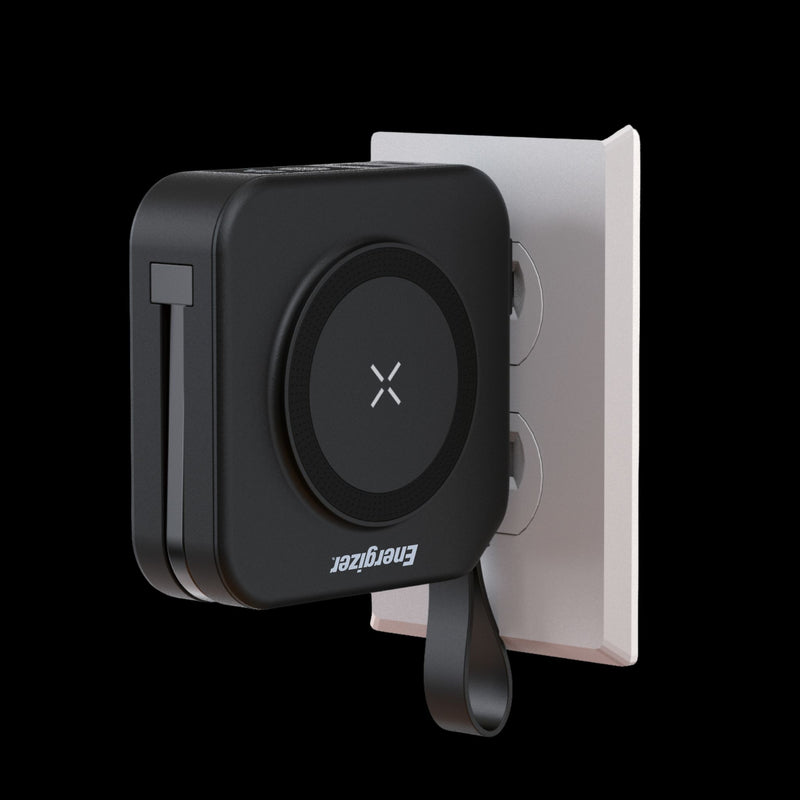 Laden Sie das Bild in Galerie -Viewer, Energizer QM10001AC - 10K magnetische kabellose Powerbank mit 20 W PD, integriertem Netzstecker und 4 Ausgängen

