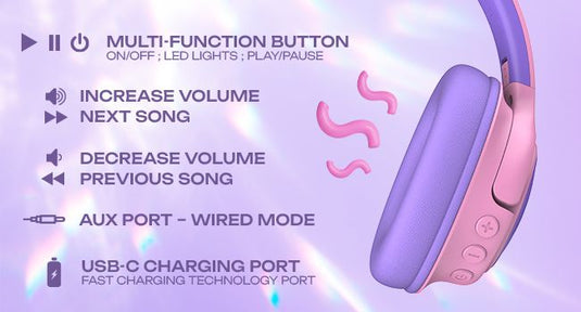 PowerLocus Bluetooth Overear Kopfhörer Bobo Cat Ears für Kinder