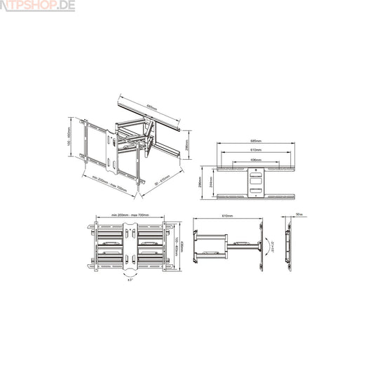 Multibrackets 5471  M Universal Flexarm Pro 60 kg Heavy Duty Black - New-Tech-Products GmbH NTP NTPShop.de www.ntpshop.de www.new-tech-products.de all4living Onlineshop Online Store Gadgets Elektrogeräte