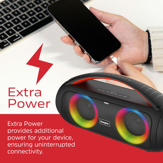 Energizer BTS258 - Leistungsstarker 20-W-Bluetooth-Lautsprecher mit zwei 3-Zoll-Treibern, TWS- und Mikrofonunterstützung