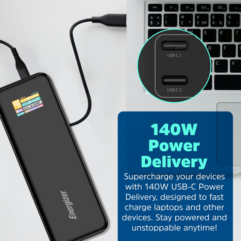 Laden Sie das Bild in Galerie -Viewer, Energizer XP27000PD - 140 W High-Speed-USB-C PD &amp; USB-A, Laptop-Ladefunktion
