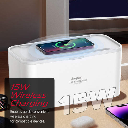Energizer EPB2500W03EU - 30-W-Steckdosenleiste mit kabellosem Ladegerät und Kabelorganisator