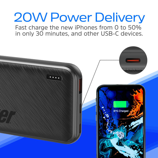 Energizer UE10055PQ - 10.000 mAh, 22,5 W Schnellladefunktion, kompakte und reisefreundliche Powerbank