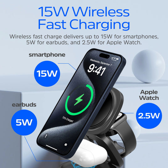 Energizer WCP311 - 3-in-1-Wireless-Ladestation mit 65 W USB-C PD und klappbarem Design