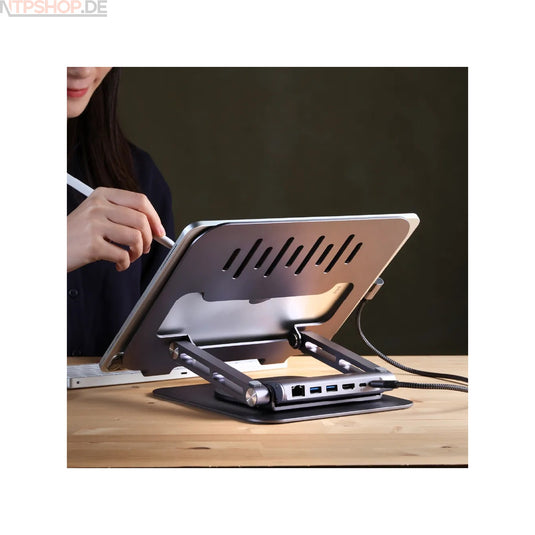 Adam Elements AAPADHUBSTDPGY Casa Hub Stand Pro USB-C 6-in-1 Laptop Stand Hub - New-Tech-Products GmbH NTP NTPShop.de www.ntpshop.de www.new-tech-products.de all4living Onlineshop Online Store Gadgets Elektrogeräte