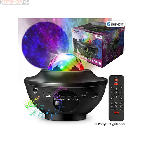PartyFunLights Kabelloser Starlight-Party-Lautsprecher mit Laserprojektor - New-Tech-Products GmbH NTP NTPShop.de www.ntpshop.de www.new-tech-products.de all4living Onlineshop Online Store Gadgets Elektrogeräte