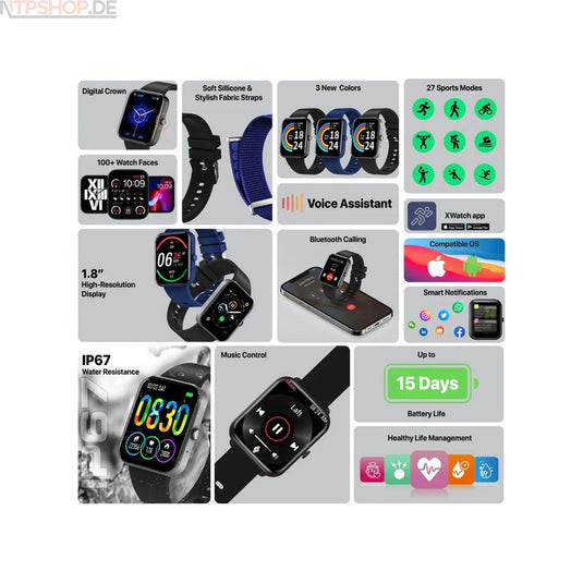 Promate XWatch-B18 Black Smartwatch - New-Tech-Products GmbH NTP NTPShop.de www.ntpshop.de www.new-tech-products.de all4living Onlineshop Online Store Gadgets Elektrogeräte